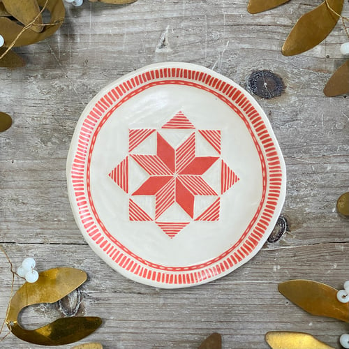 Image of Coral Quilt Star Mini Plate/Trinket Dish