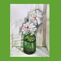 Image 1 of Peonies in a green vase