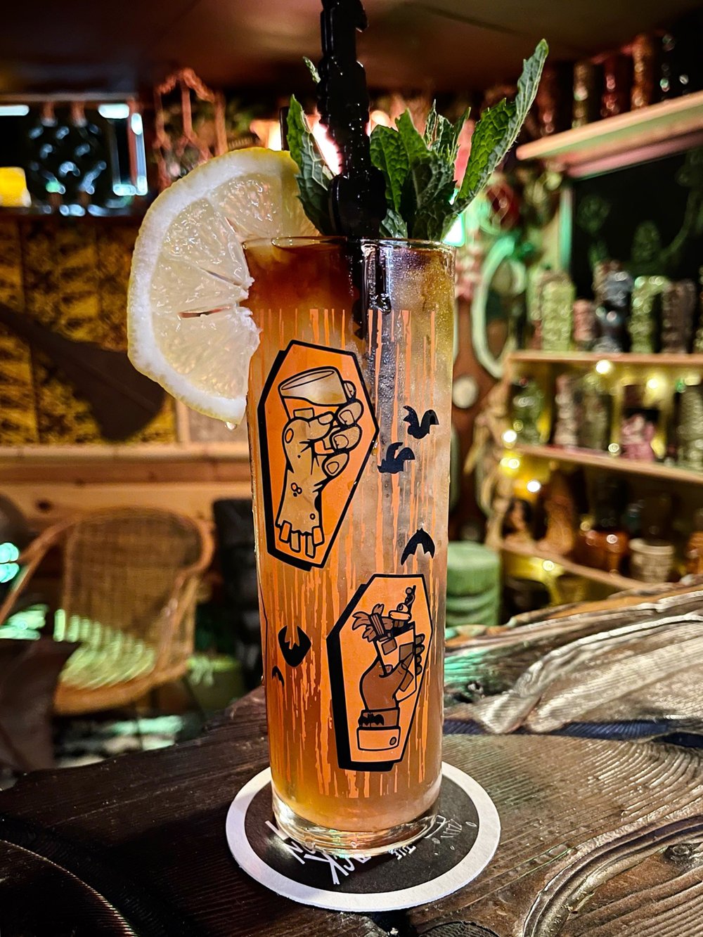 Thirsty Monsters 13.5 oz Zombie Collins Glass ORANGE & BLACK