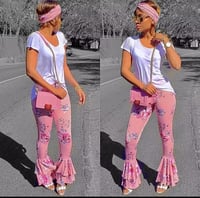 Pink floral raffled fashion trouser 