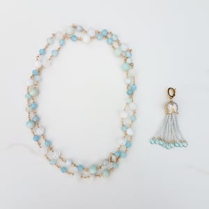 Aquamarine, Amazonite, & Moonstone Necklace with Tassel