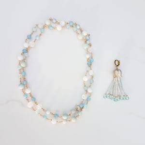 Aquamarine, Amazonite, & Moonstone Necklace with Tassel