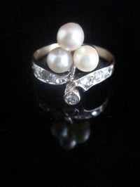 Image 1 of EDWARDIAN ART DECO FRENCH 18CT YELLOW GOLD CULTURED PEARL & DIAMOND RING