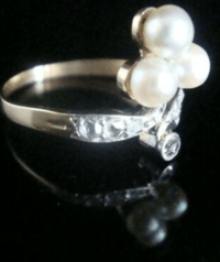 Image 4 of EDWARDIAN ART DECO FRENCH 18CT YELLOW GOLD CULTURED PEARL & DIAMOND RING