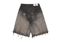 Image 2 of DISTRESSED BULLET HOLE DENIM SHORTS