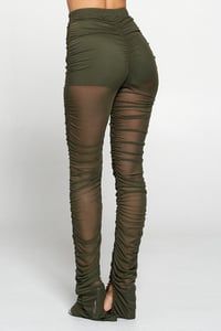 Image 3 of "SAFARI" DARK OLIVE SHEER RUFFLE PANTS  