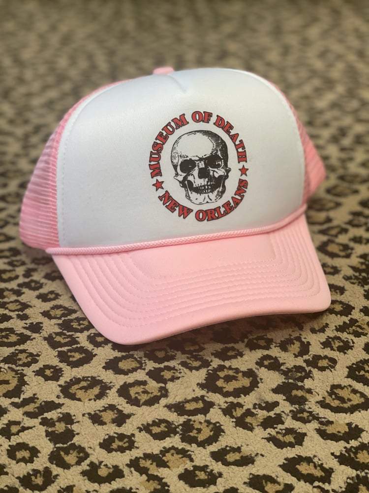 Image of M.O.D. New Orleans Logo Pink and White Trucker