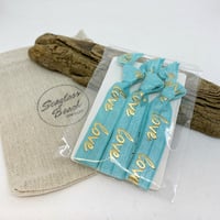 GOLD LOVE ON TEAL - FOIL PRINTED ELASTIC HAIR TIES 5/8"
