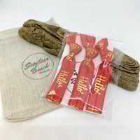 GOLD HELLO ON RED - FOIL PRINTED ELASTIC HAIR TIES 5/8"
