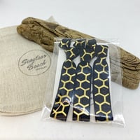 GOLD HONEYCOMB ON BLACK - FOIL PRINTED ELASTIC HAIR TIES 5/8"
