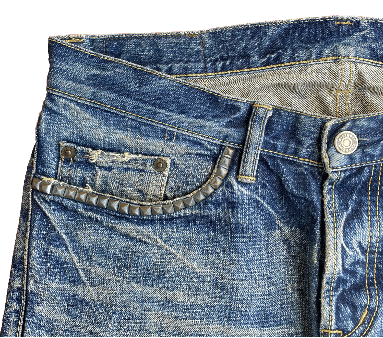 Hysteric Glamour Studded Pocket Distressed Denim.