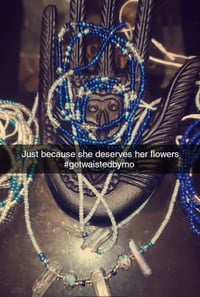 Blue manifesting beads with crystals and flower beads