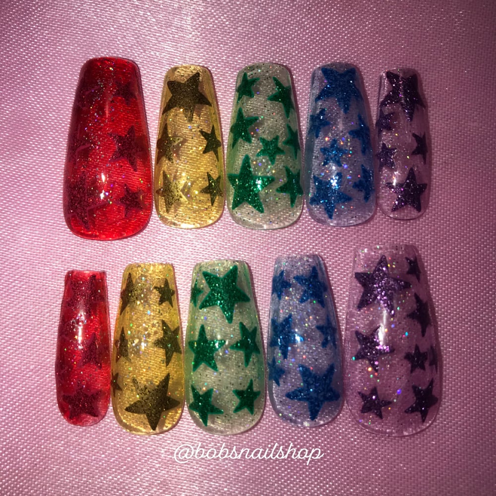 Image of RTS Size L Bobs Nails Sizing Med Coffin Rainbow Stars