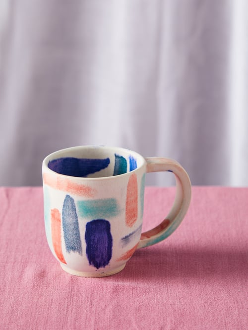 Image of Round handled mug in parquet pattern