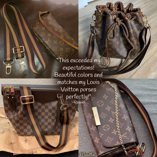 Image of Dark Brown & Gold Strap for Bags - 1.5" Wide Nylon - Adjustable Length - U Shape Style #16XLG Hooks