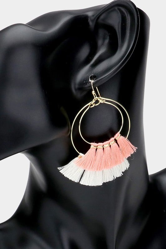 Image of Open Metal Circle Tassel Fringe Double Layered Earrings