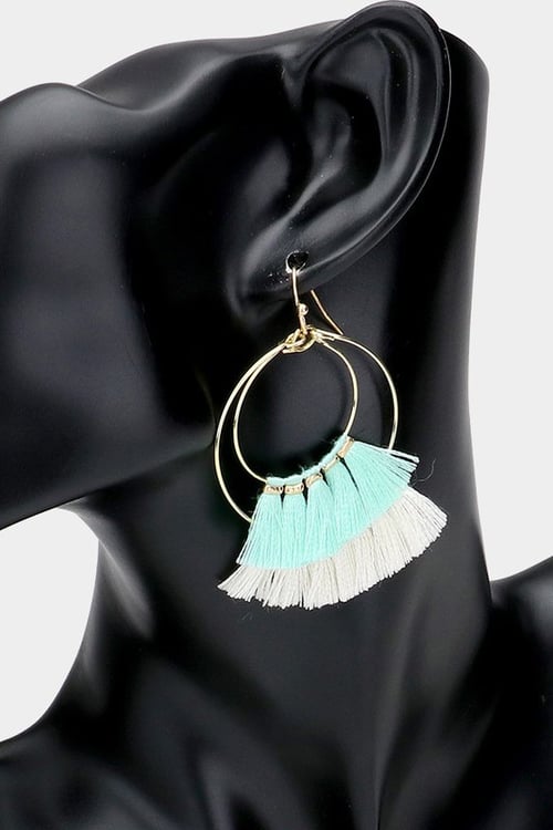 Image of Open Metal Circle Tassel Fringe Double Layered Earrings