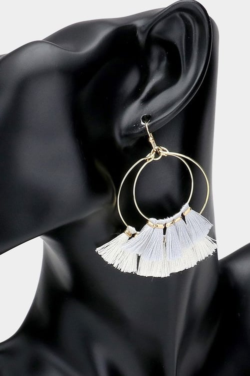 Image of Open Metal Circle Tassel Fringe Double Layered Earrings