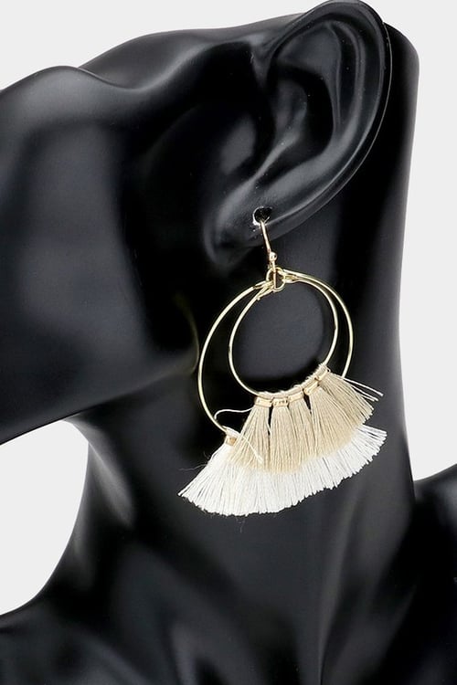 Image of Open Metal Circle Tassel Fringe Double Layered Earrings