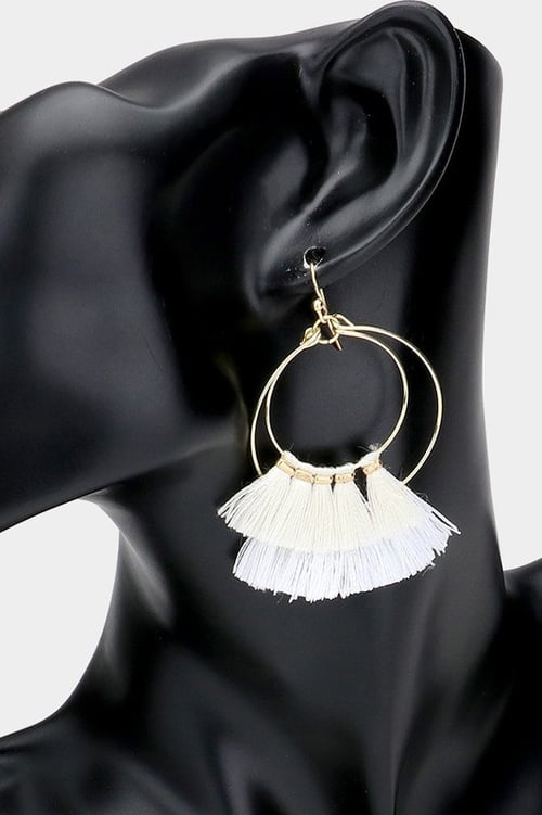 Image of Open Metal Circle Tassel Fringe Double Layered Earrings