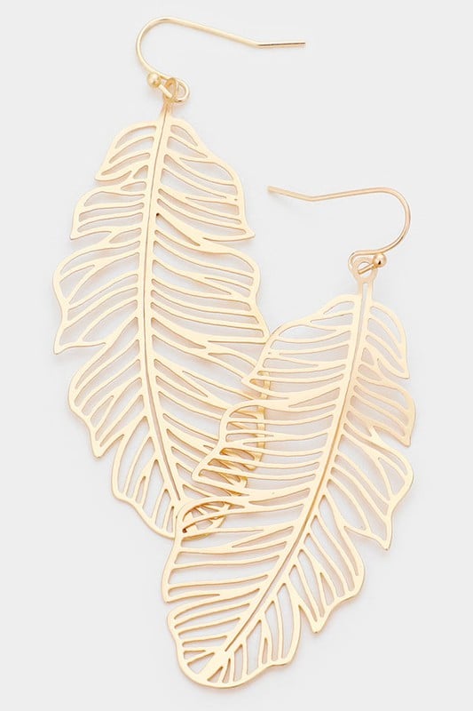 Image of Brass Metal Cut Out Leaf Dangle Earrings