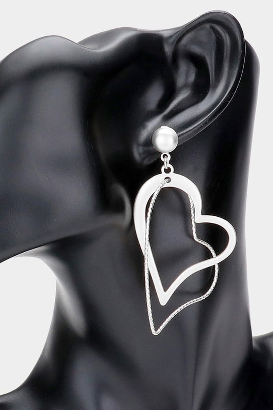 Image of Double Open Metal Heart Layered Dangle Earrings