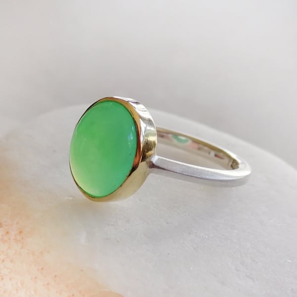 Image of Chrysoprase, 18ct, and stg siver ring