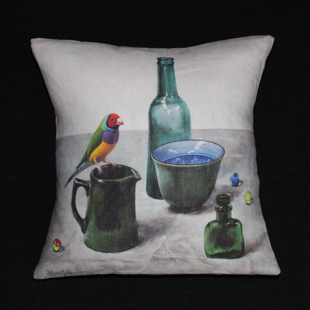 Image of Linen Gouldian Finch Cushion