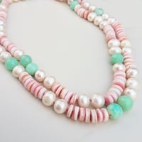 Image 2 of Pearl, Conch Shell, & Chrysoprase Helix Necklace 