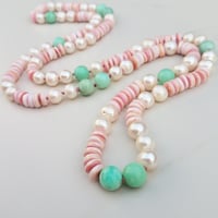 Image 4 of Pearl, Conch Shell, & Chrysoprase Helix Necklace 