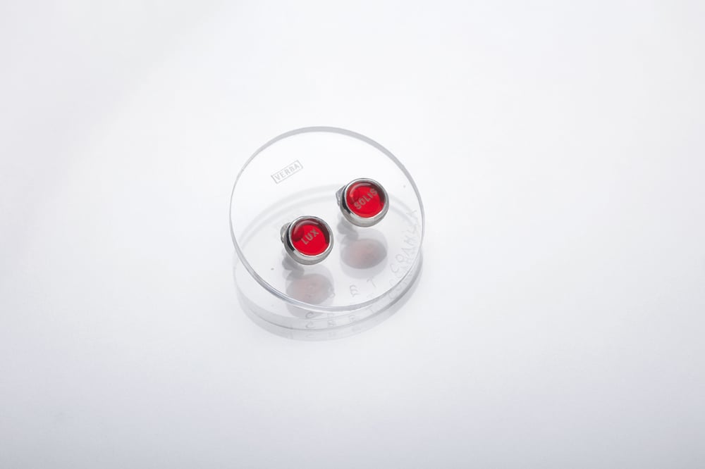 Image of "Light of the Sun" silver earrings with red acrylic glass 10mm · LUX SOLIS ·