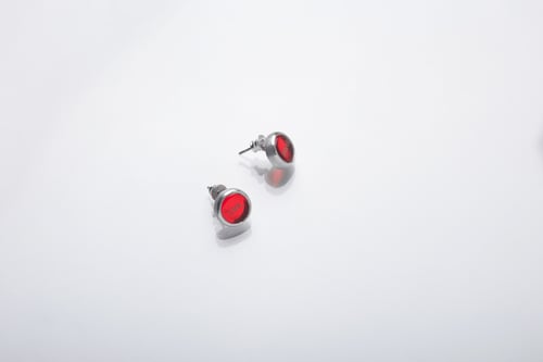 Image of "Light of the Sun" silver earrings with red acrylic glass 10mm  · LUX SOLIS  ·