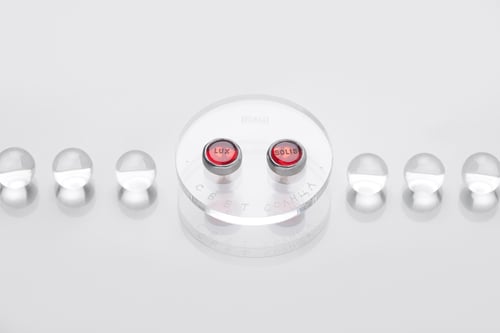 Image of "Light of the Sun" silver earrings with red acrylic glass 10mm · LUX SOLIS ·