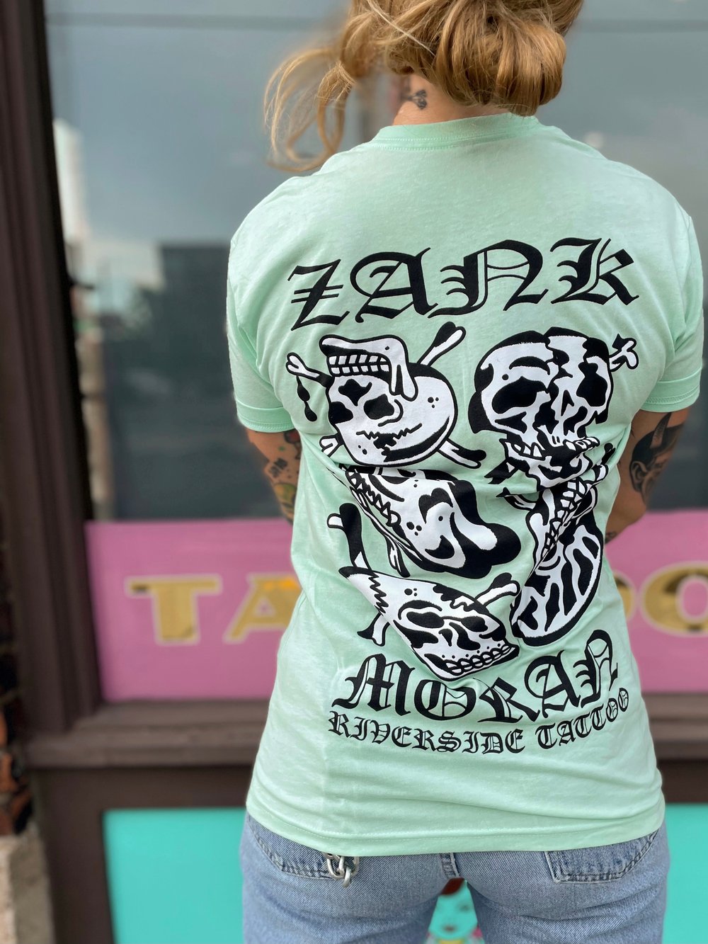 Moran x Zank Skull Collab T-Shirt Green Ash