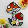 Red Vintage Patchwork Mushroom Suncatcher