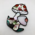 Vintage Porcelain  Patchwork Mushroom Suncatcher 