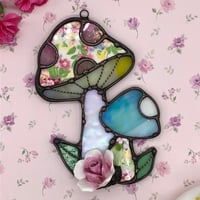 Image 1 of Vintage Patchwork Porcelain Mushroom Suncatcher 