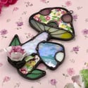 Vintage Patchwork Porcelain Mushroom Suncatcher 