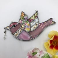 Image 1 of Pink Vintage Patchwork Bird Suncatcher 