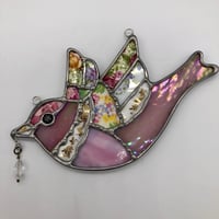 Image 2 of Pink Vintage Patchwork Bird Suncatcher 