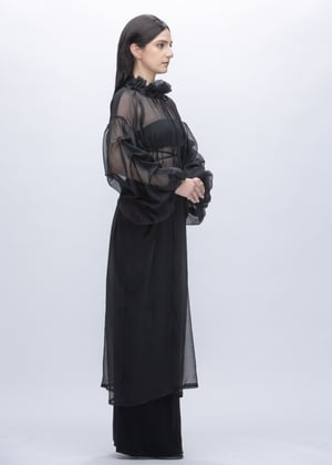 Image of  SAMPLE SALE - Ruff Collar Tie-detailed  Billowing Sleeves Sheer Dress in Black