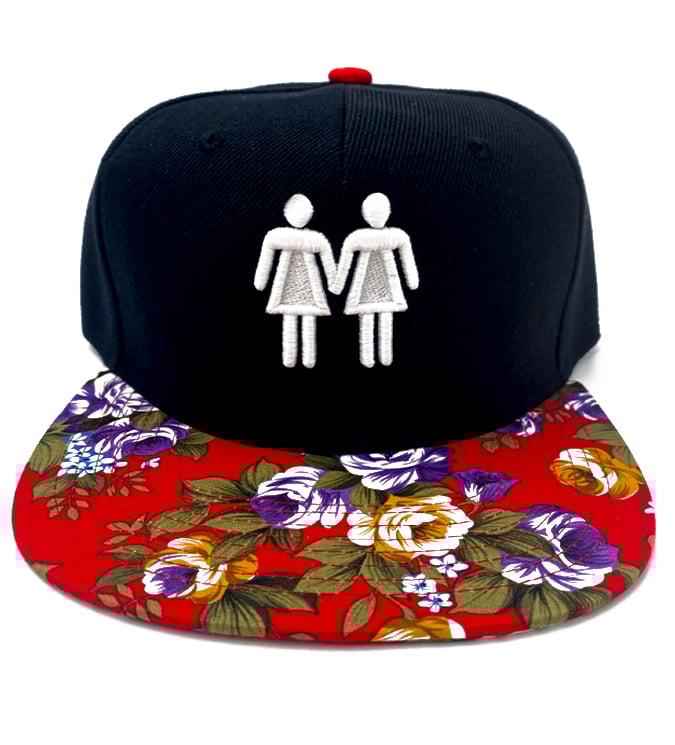 Image of Red Brim Two Women Symbol Floral Snapback
