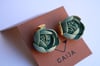 Green & gold porcelain stud earrings