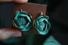 Lever back porcelain earrings. Green & gold