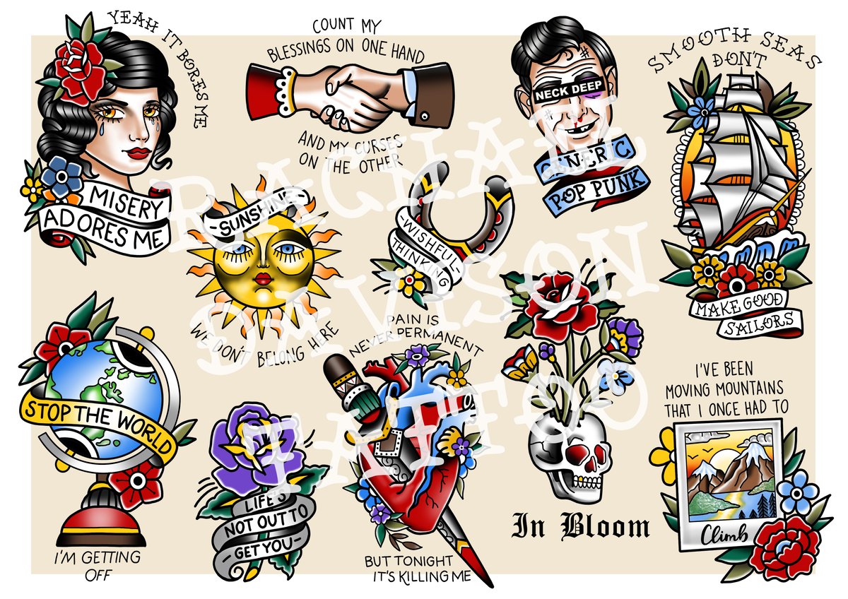 Neck Deep tattoo flash sheet! RachaelDtattoo
