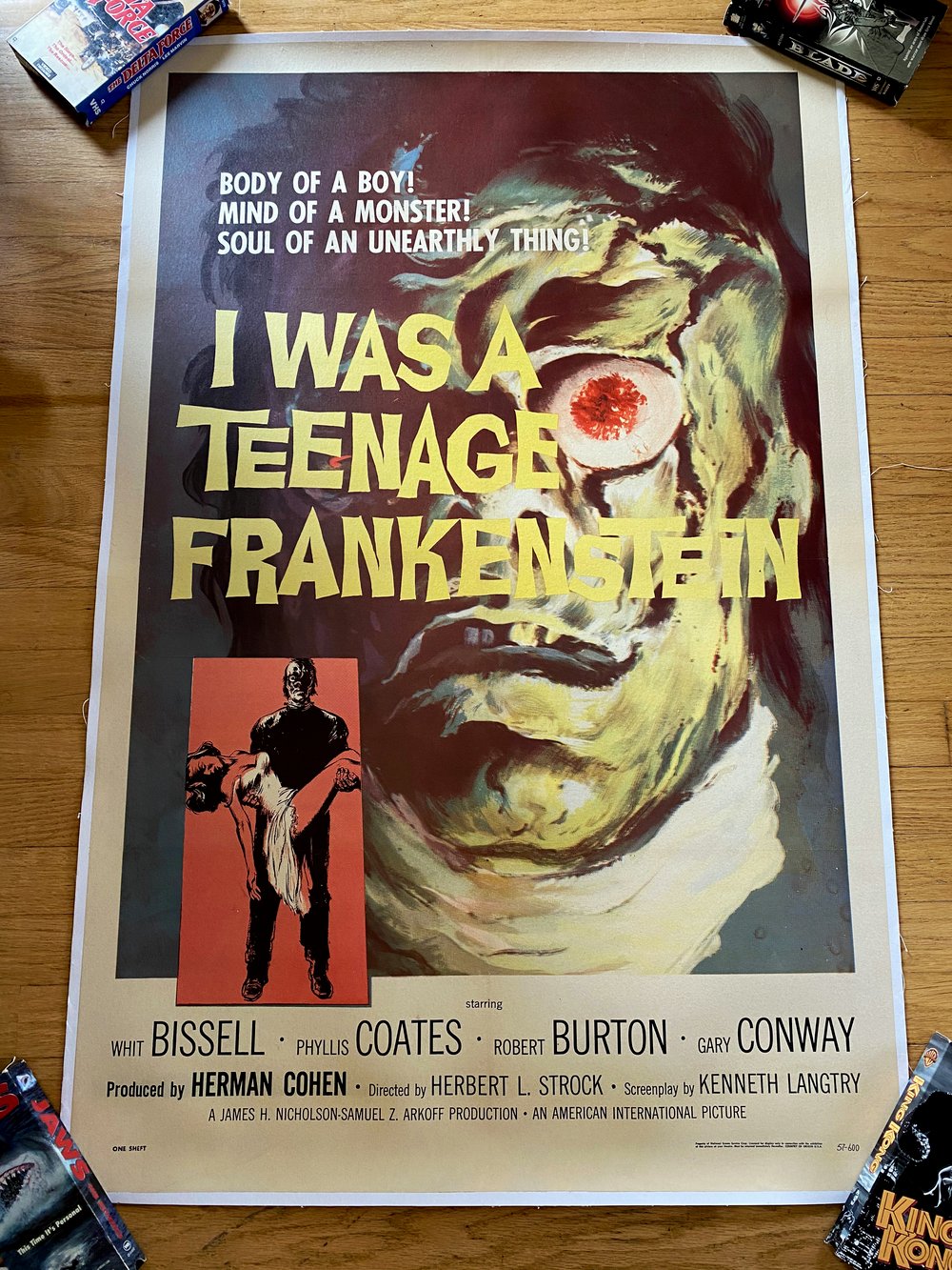 1957 I WAS A TEENAGE FRANKENSTEIN Original linen backed U.S. one sheet movie poster