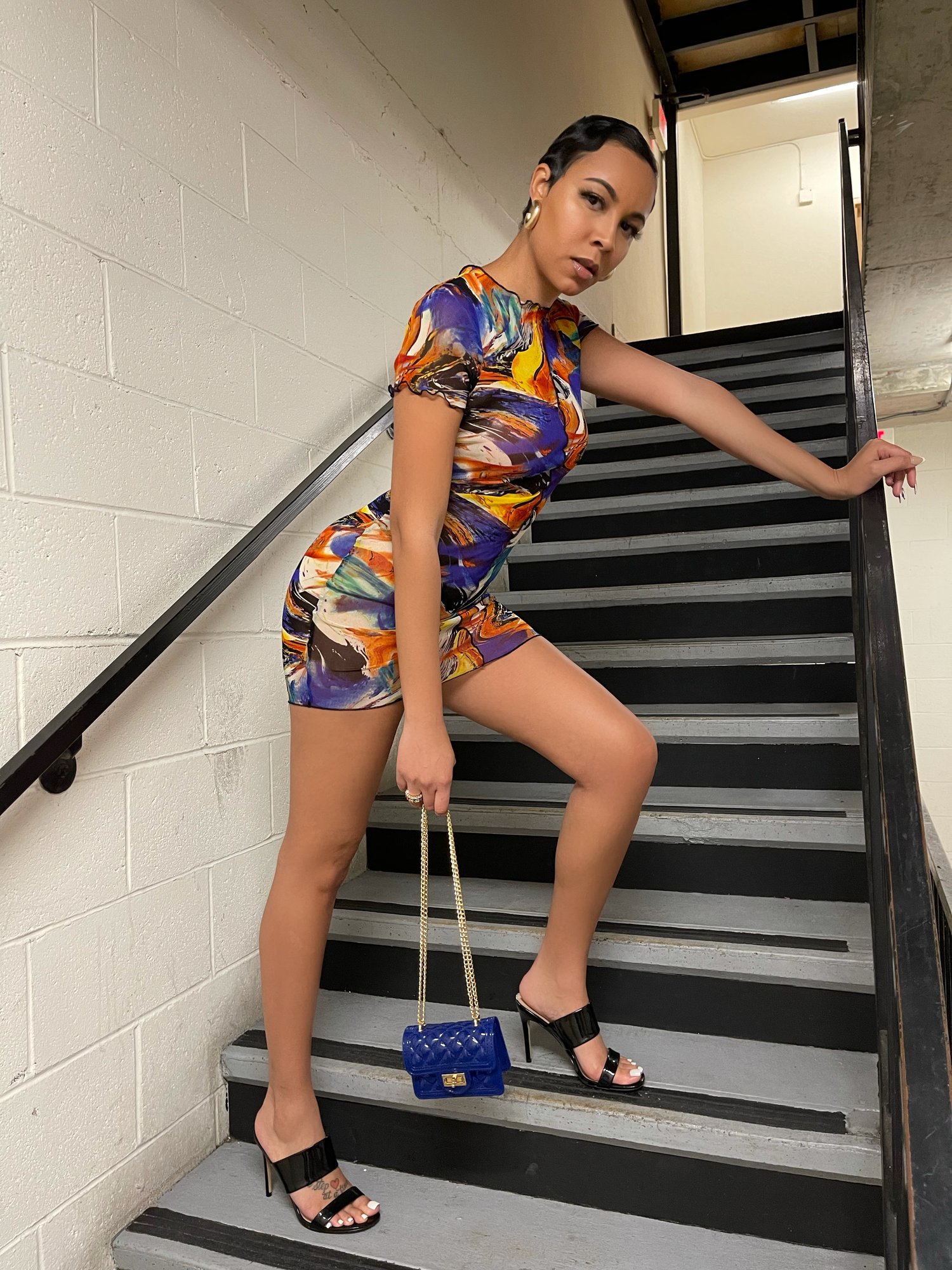 Image of Multicolor Mesh Mini Dress