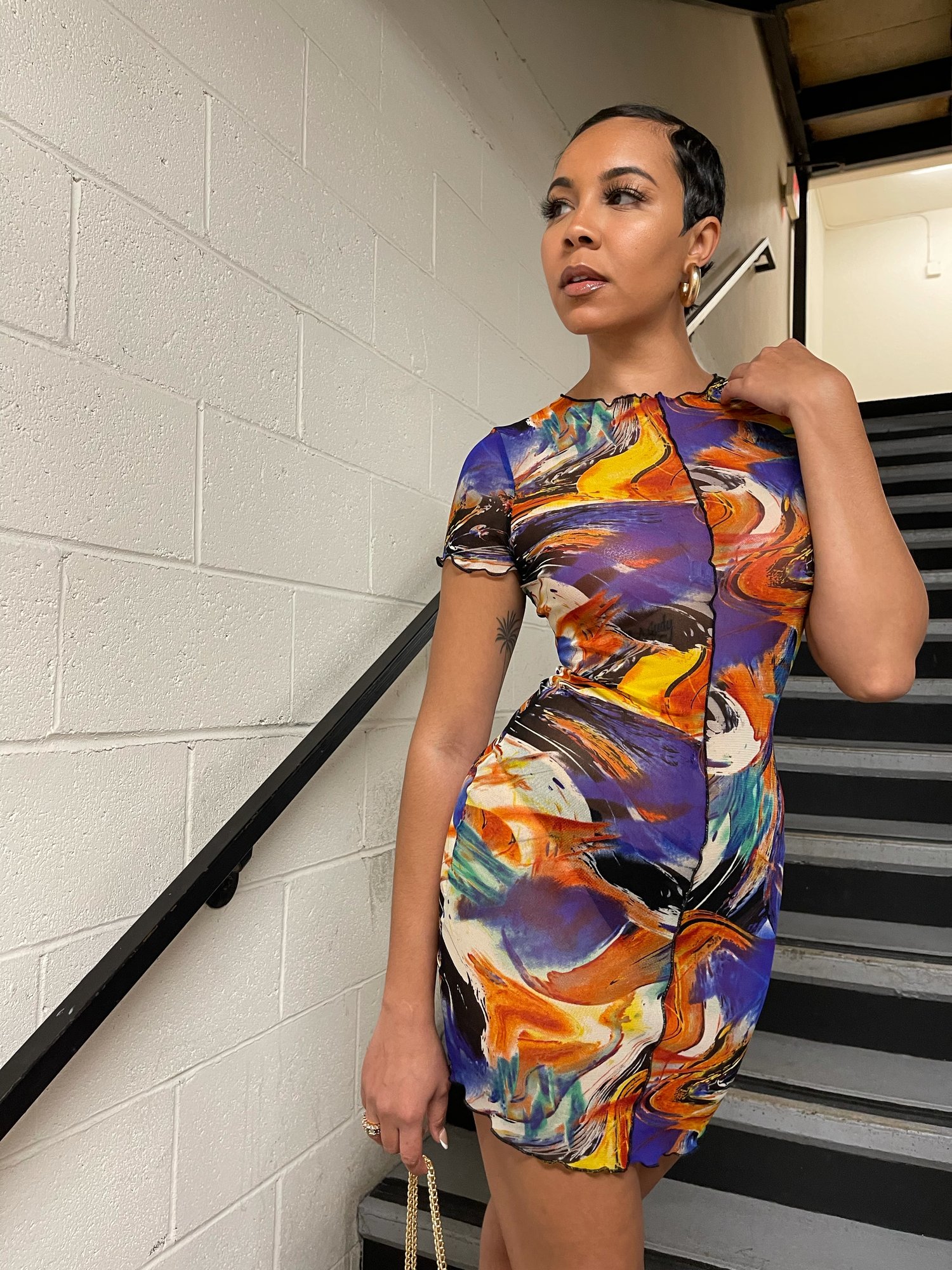 Image of Multicolor Mesh Mini Dress