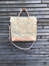 Image 5 of Natural waxed canvas tote bag / office bag with luggage handle attachment leather handles and should