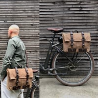 Image 1 of Waxed canvas saddlebag for Super73 convertible into messenger bag Bicycle bag in waxed canvas Bike a